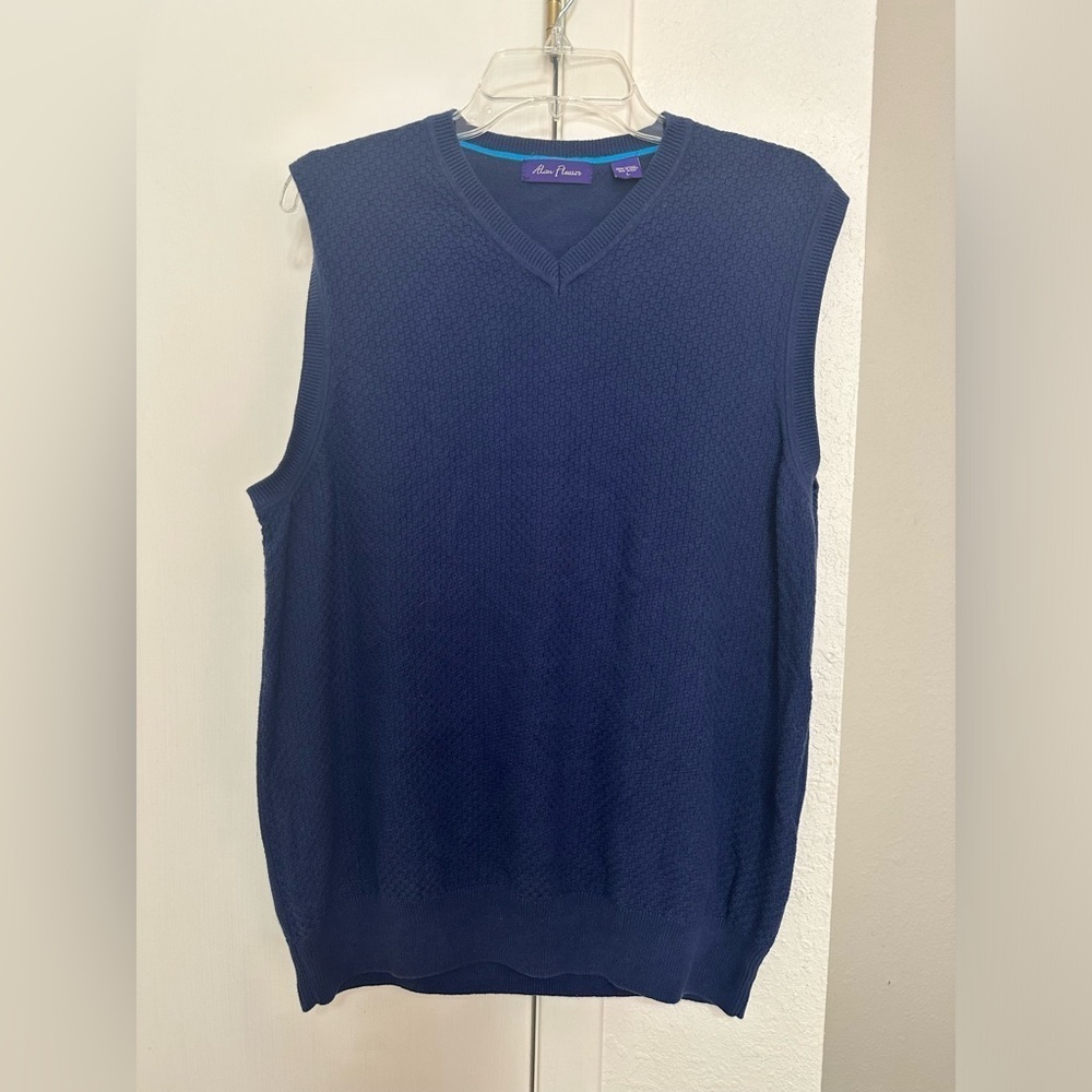 Alan flusser blue large vneck sweater vest 100% Cotton